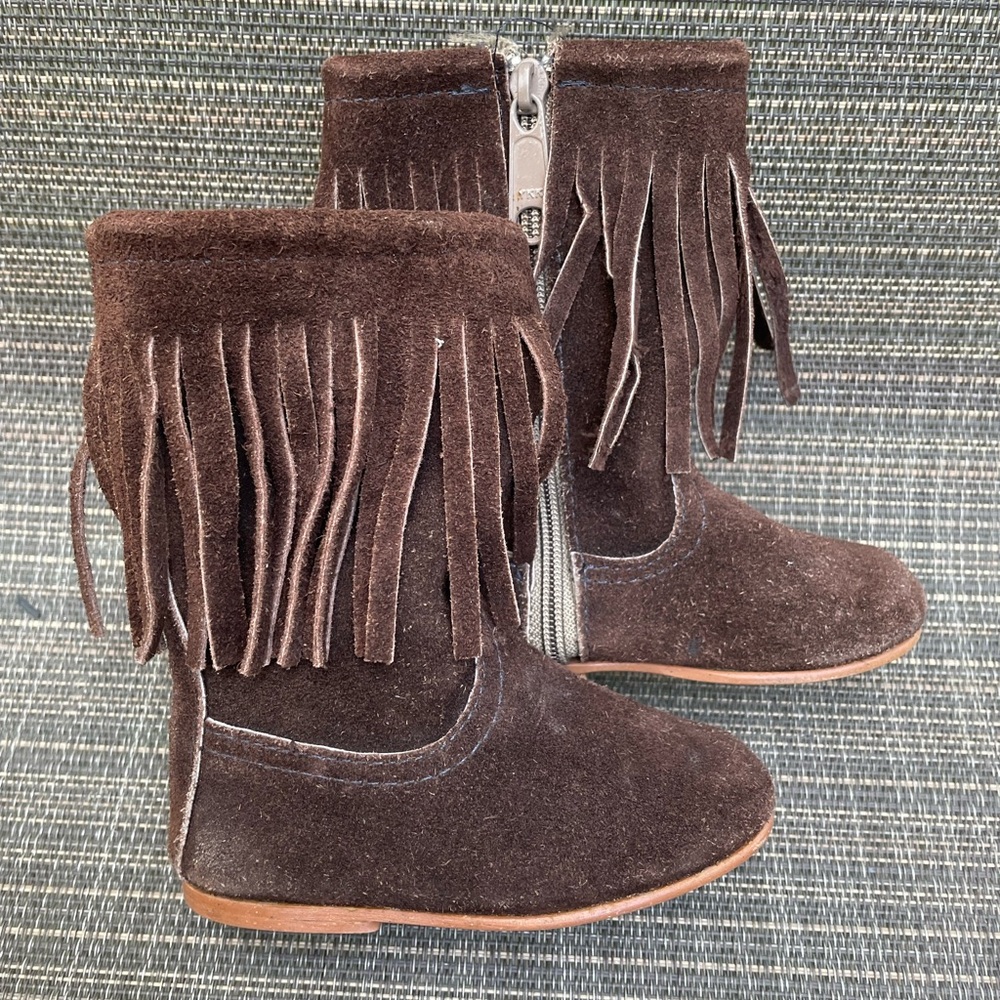 Toddler Little Girls size 5 Brown Suede Fringe moccasin Boots